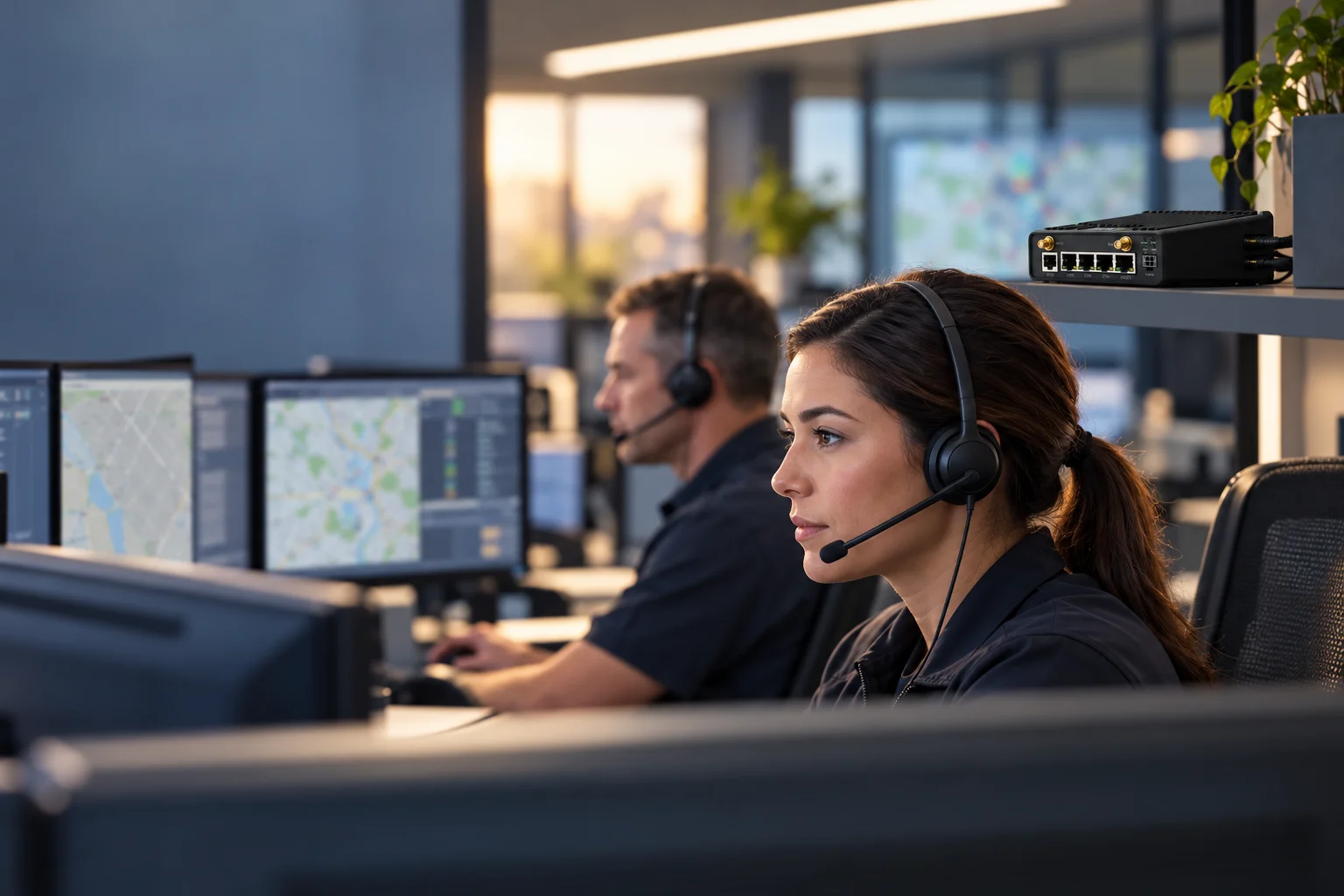 Dispatcher reviewing information at a workstation