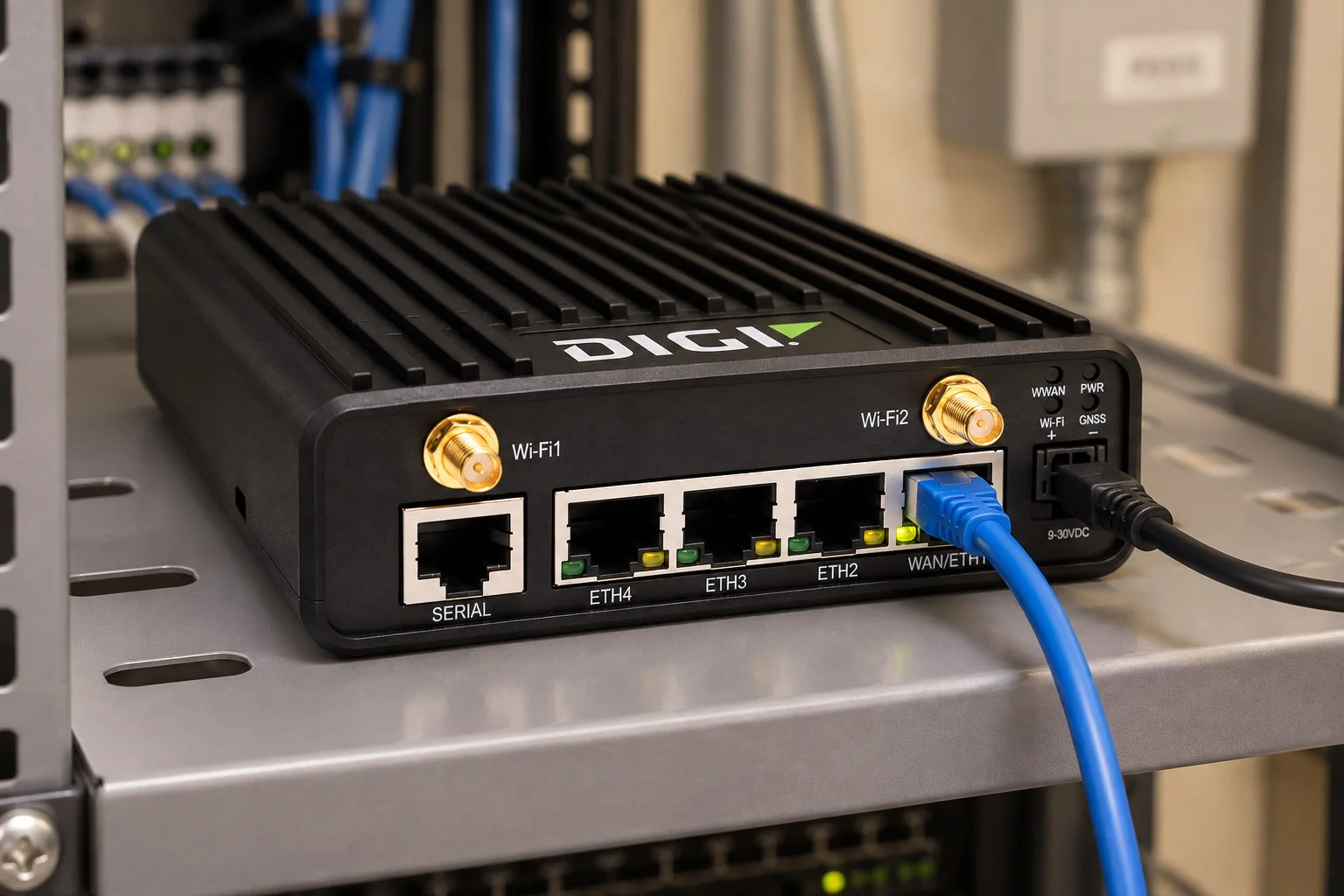 Site Hub network hardware installed in an equipment rack